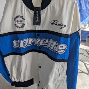 Chemistry Corvette Racing Bomber Jacket in White, Blue, and Black